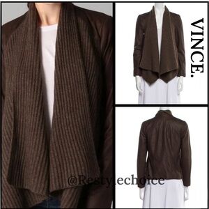 Vince Leather Wool Yak Ribbed Knit Open Jacket Size Small